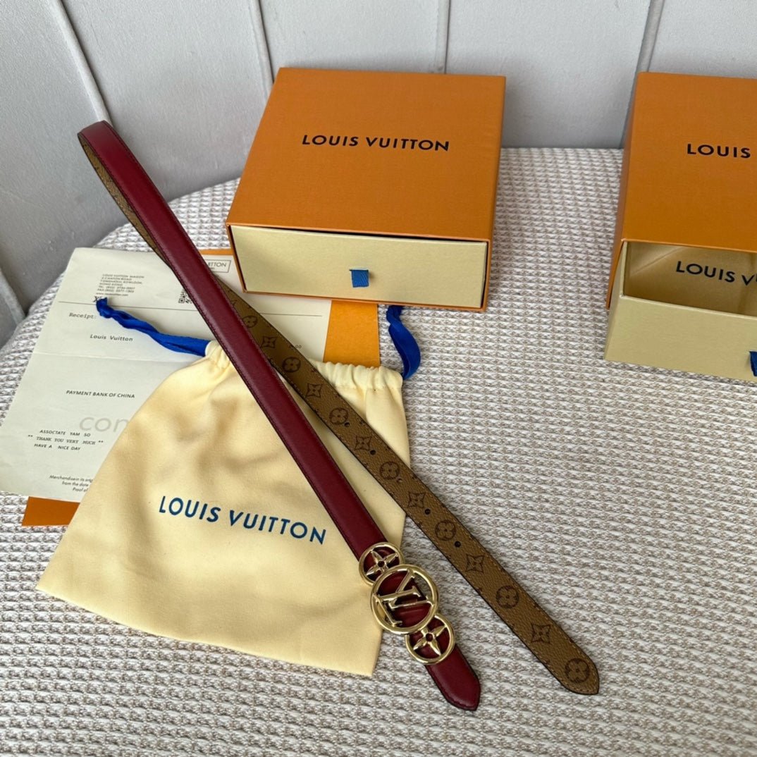 LV S-LOCK BELT 20 MM BROWN MONOGRAM AND AUBURN RED CALFSKIN GOLD HARDWARE - Image 7