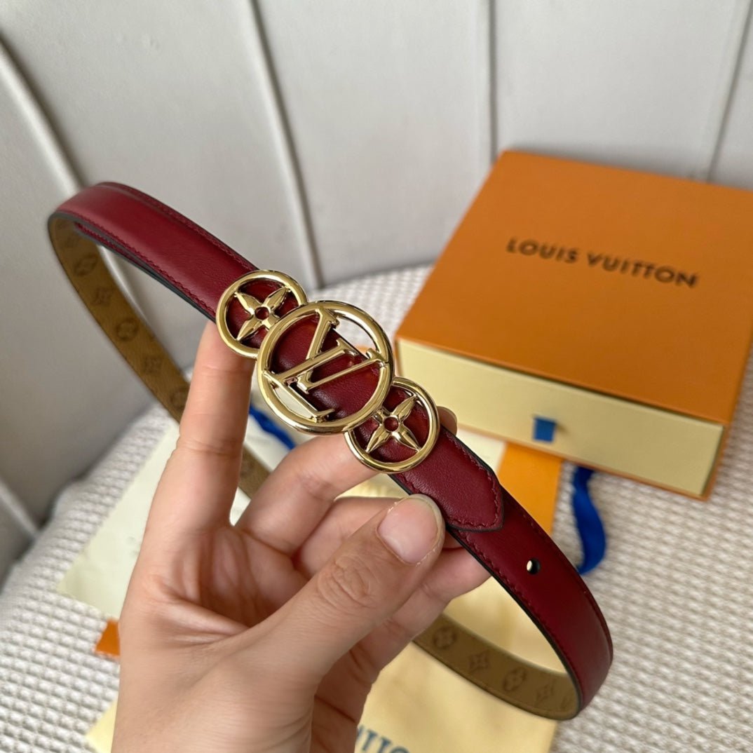 LV S-LOCK BELT 20 MM BROWN MONOGRAM AND AUBURN RED CALFSKIN GOLD HARDWARE - Image 5