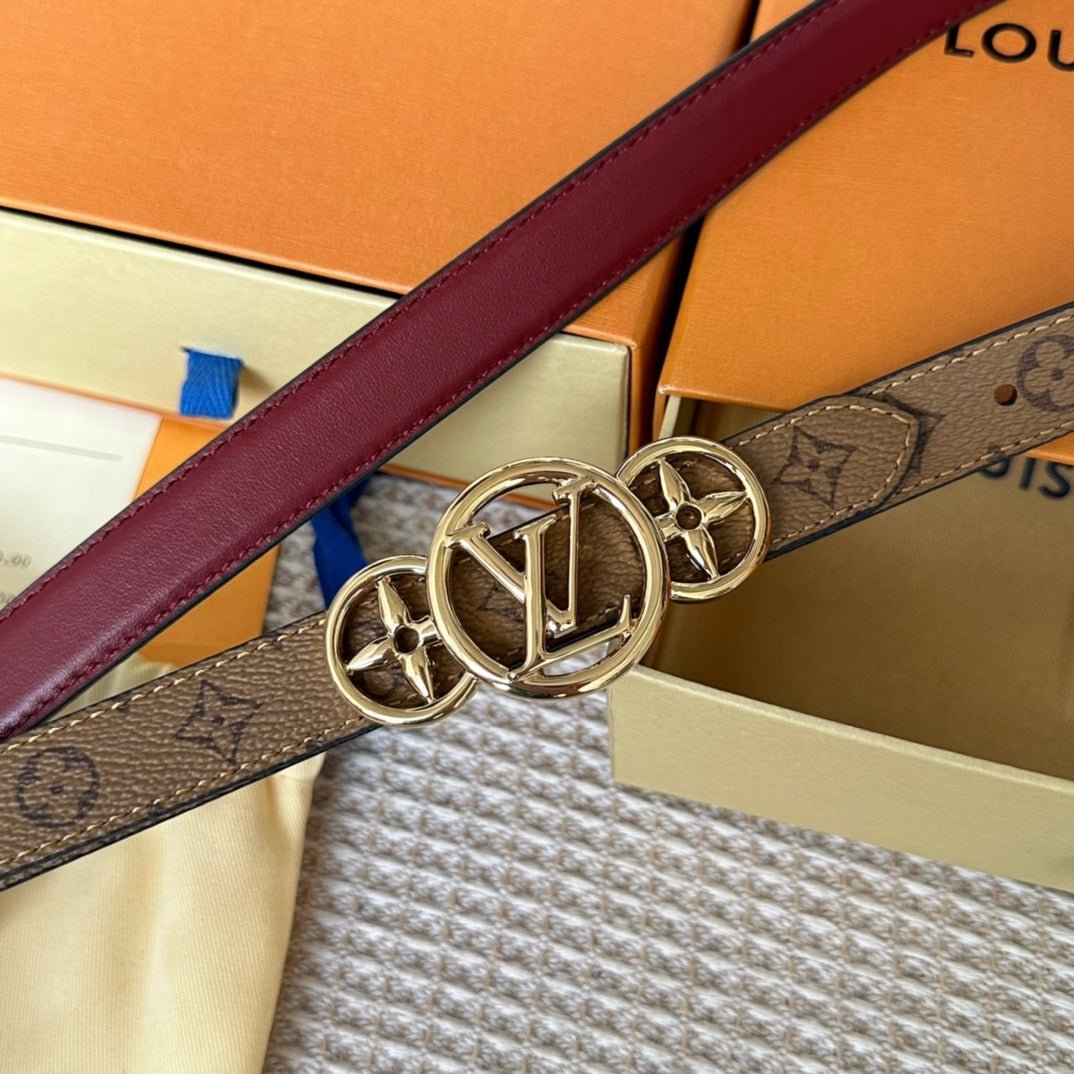 LV S-LOCK BELT 20 MM BROWN MONOGRAM AND AUBURN RED CALFSKIN GOLD HARDWARE - Image 8