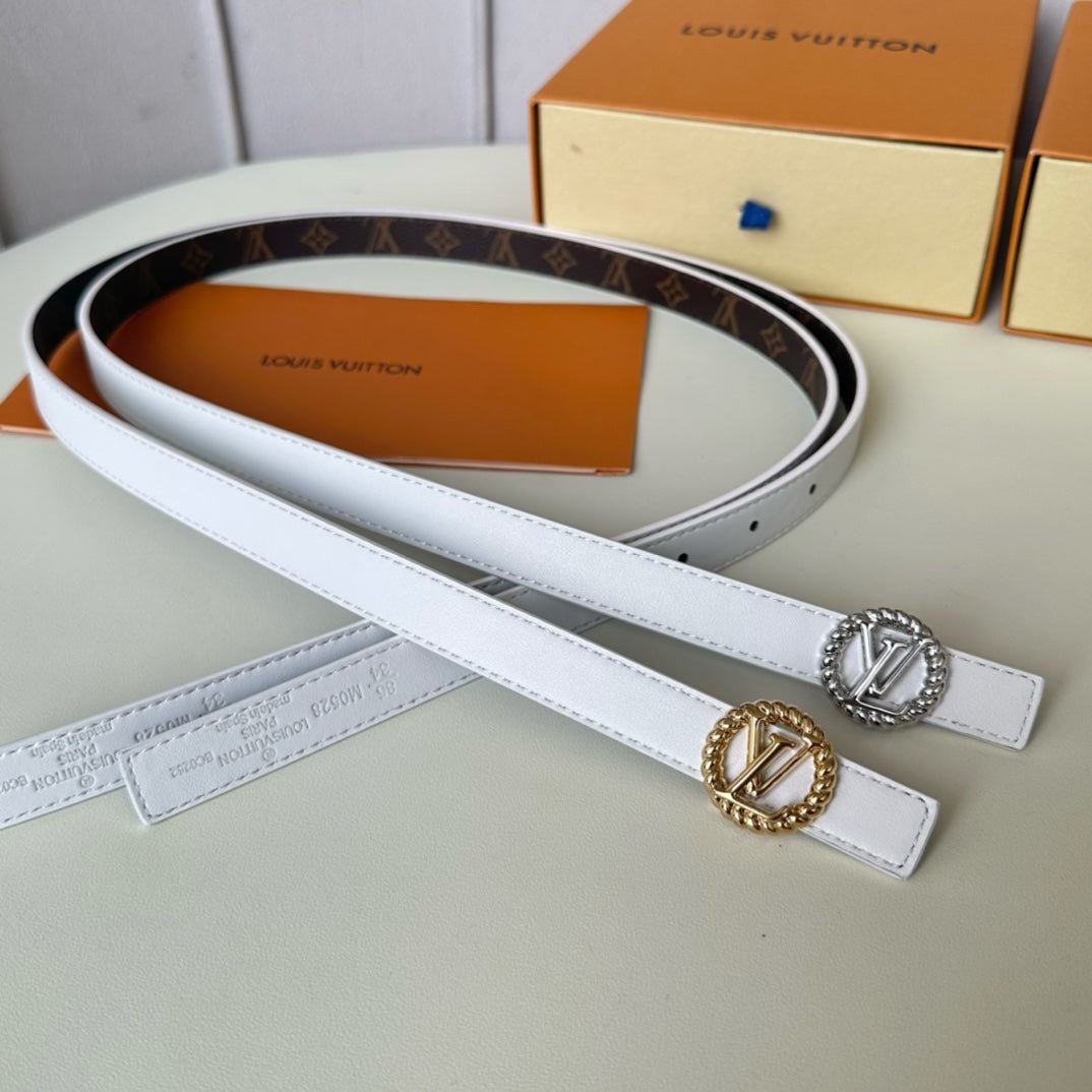 LV Circle Nautical 20mm Reversible Belt Gold Buckle White Brown Lambskin - Image 4