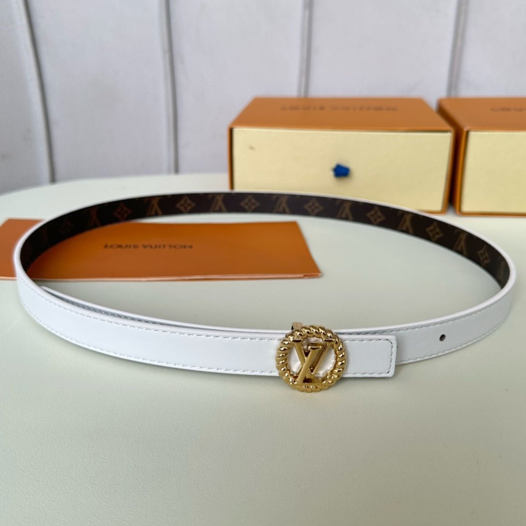 LV Circle Nautical 20mm Reversible Belt Gold Buckle White Brown Lambskin - Image 6