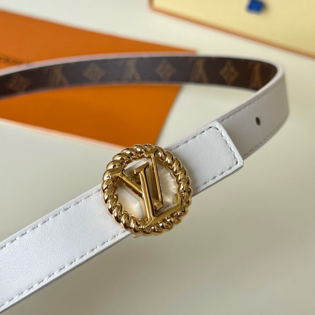 LV Circle Nautical 20mm Reversible Belt Gold Buckle White Brown Lambskin - Image 3