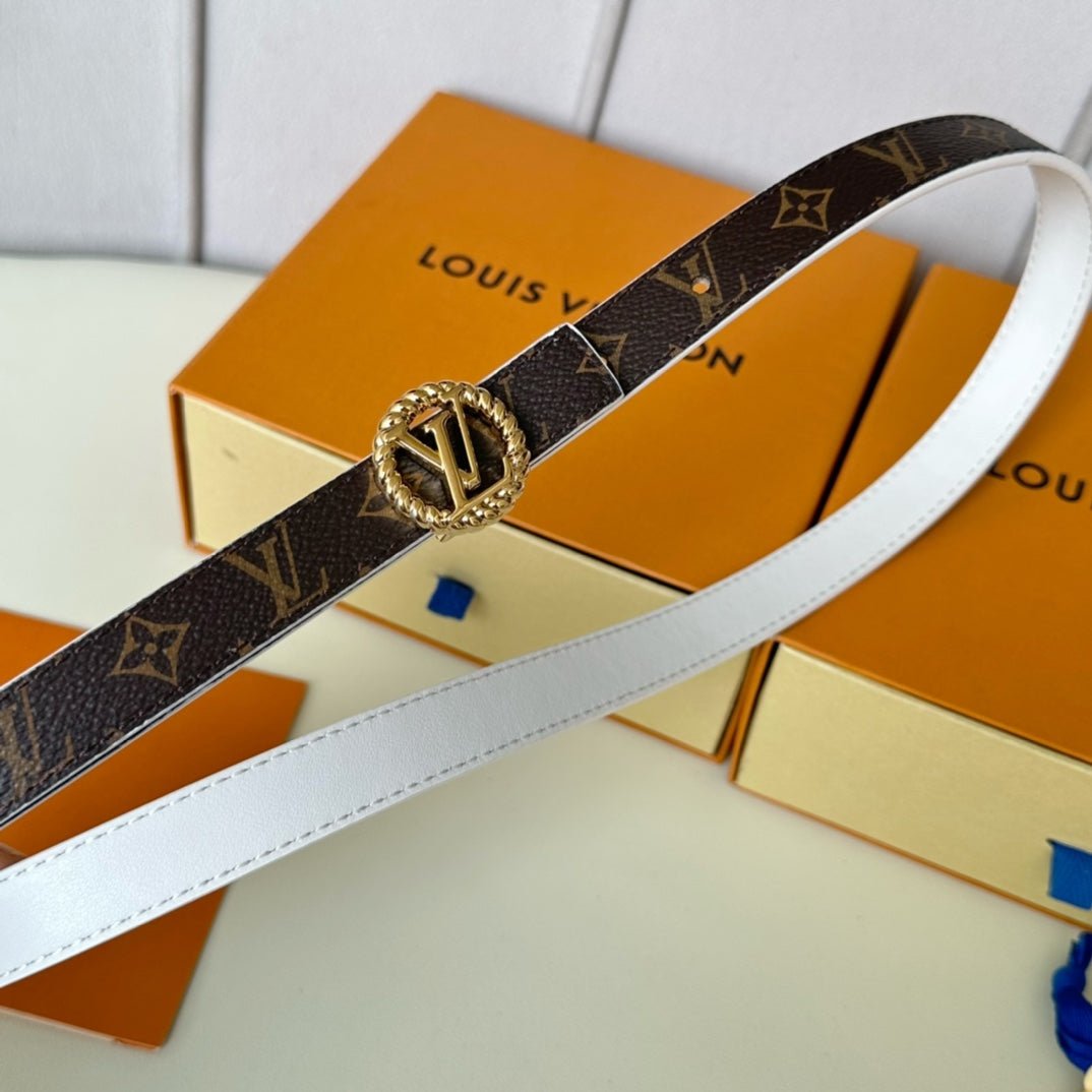 Alternative view of LV Circle Nautical 20mm Reversible Belt Gold Buckle White Brown Lambskin
