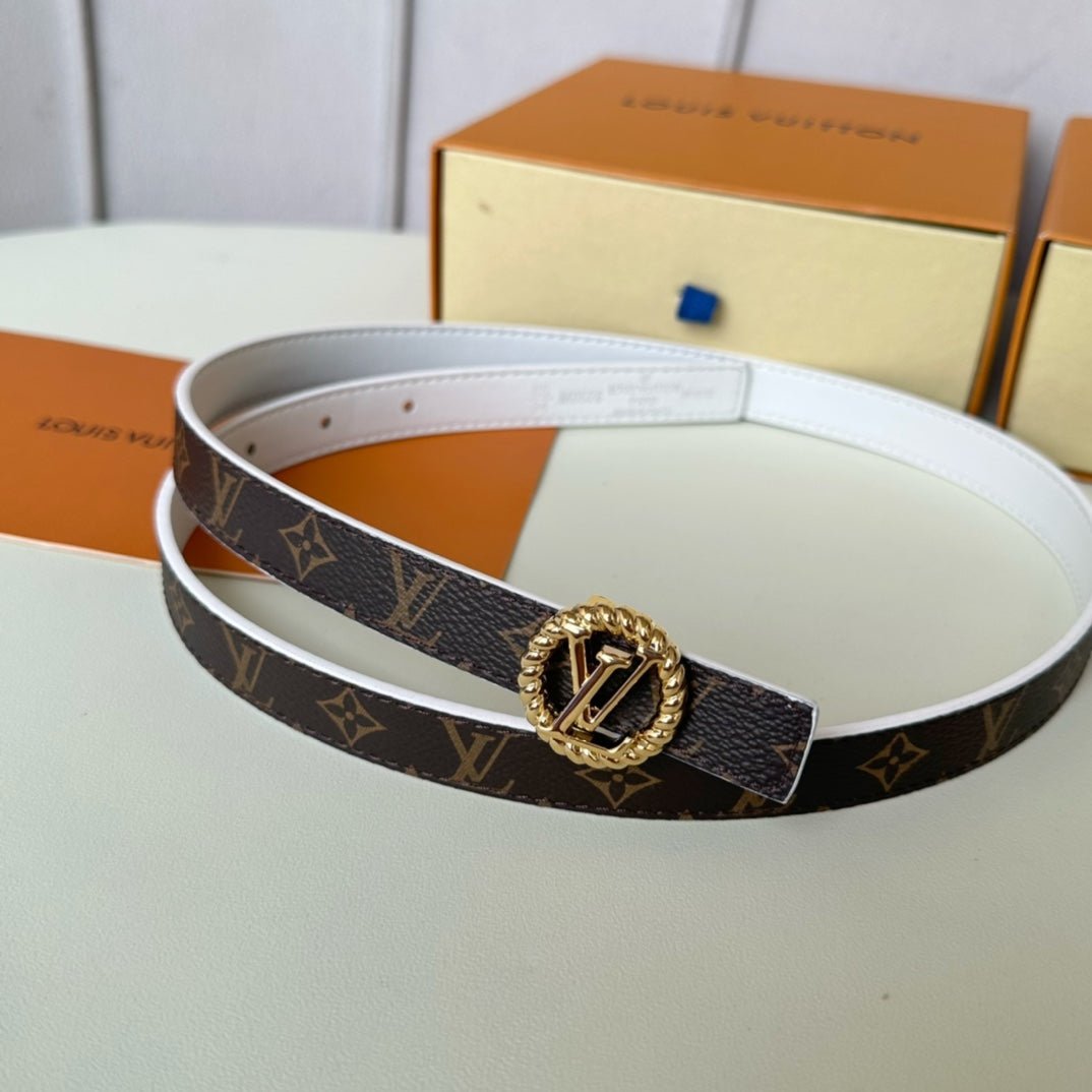 LV Circle Nautical 20mm Reversible Belt Gold Buckle White Brown Lambskin - Image 5