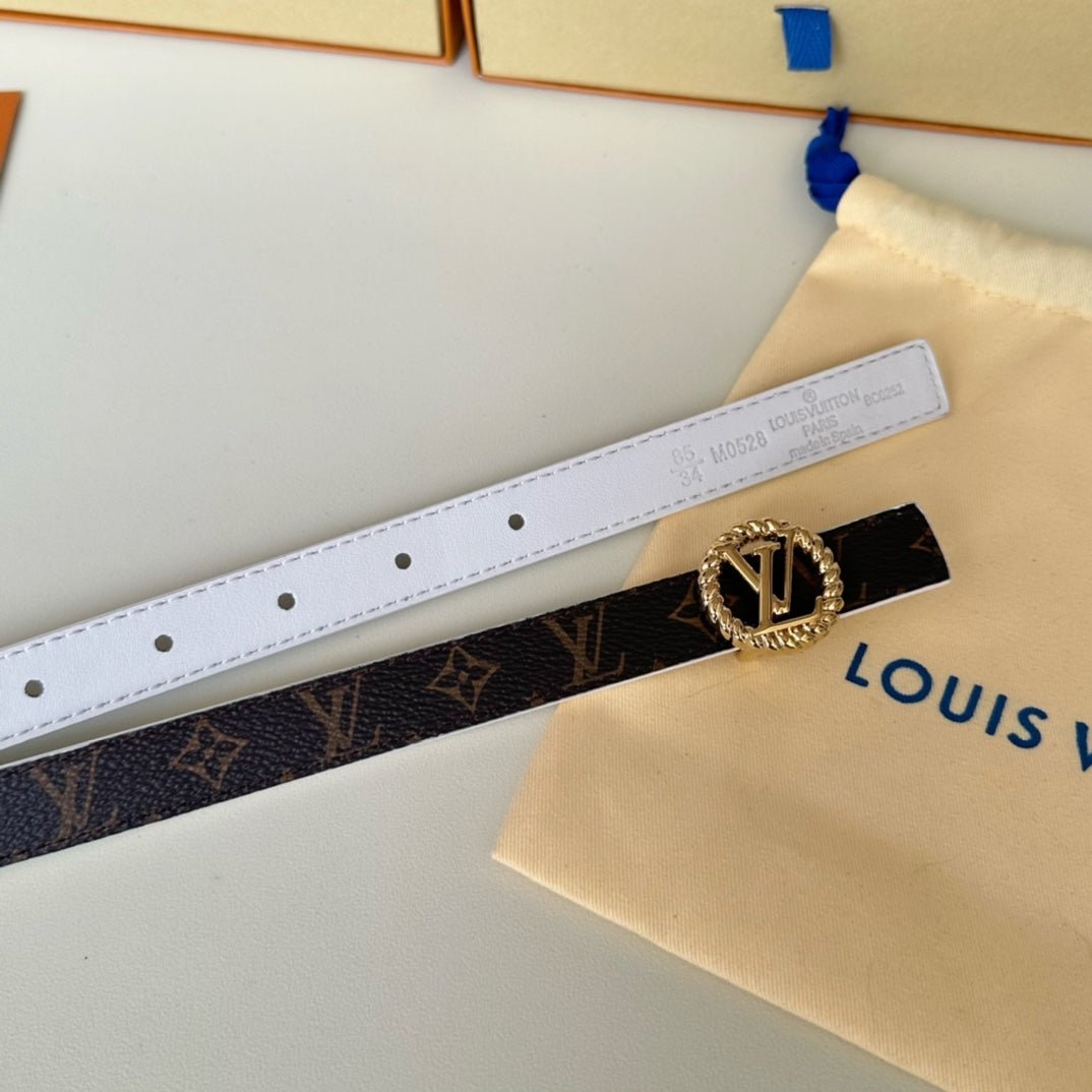 LV Circle Nautical 20mm Reversible Belt Gold Buckle White Brown Lambskin - Image 8