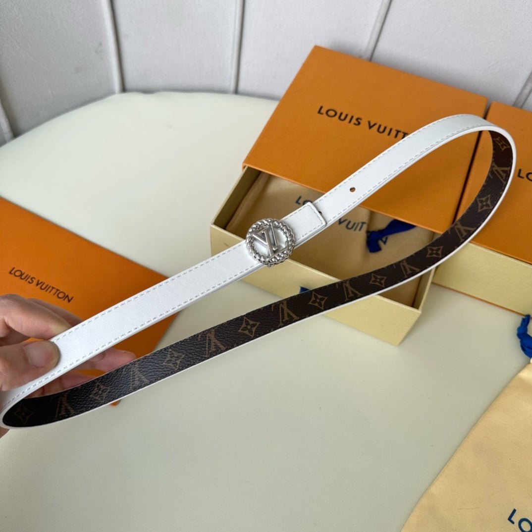 Alternative view of LV Circle Nautical 20mm Reversible Belt Silver Buckle White Brown Lambskin