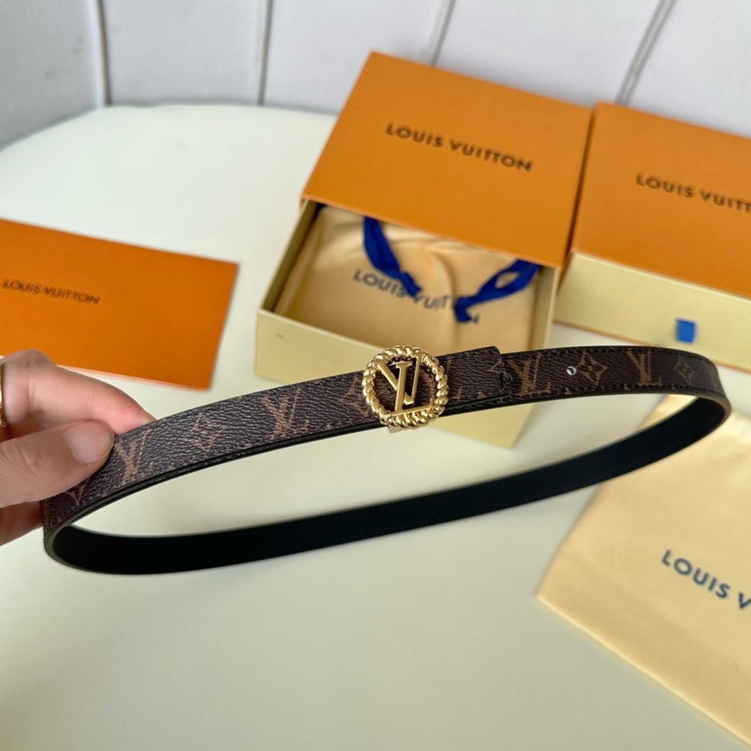 Alternative view of LV Circle Nautical 20mm Reversible Square End Tip Belt Gold Buckle Navy Blue Brown lambskin