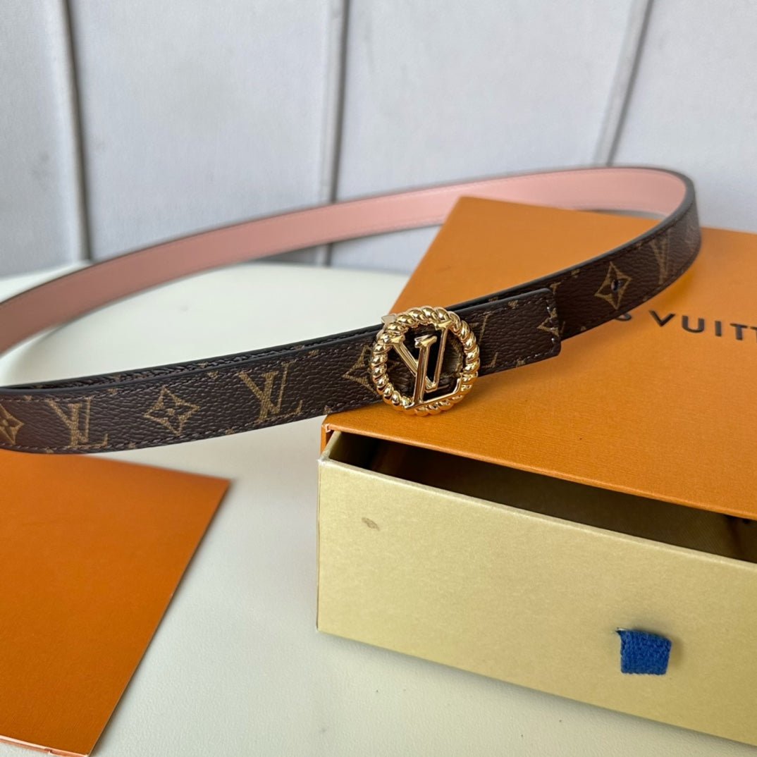 LV Leather Pink Gold Circle Belt - Image 5