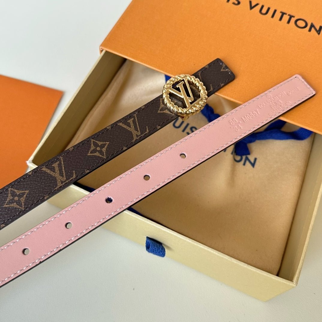 LV Leather Pink Gold Circle Belt - Image 7