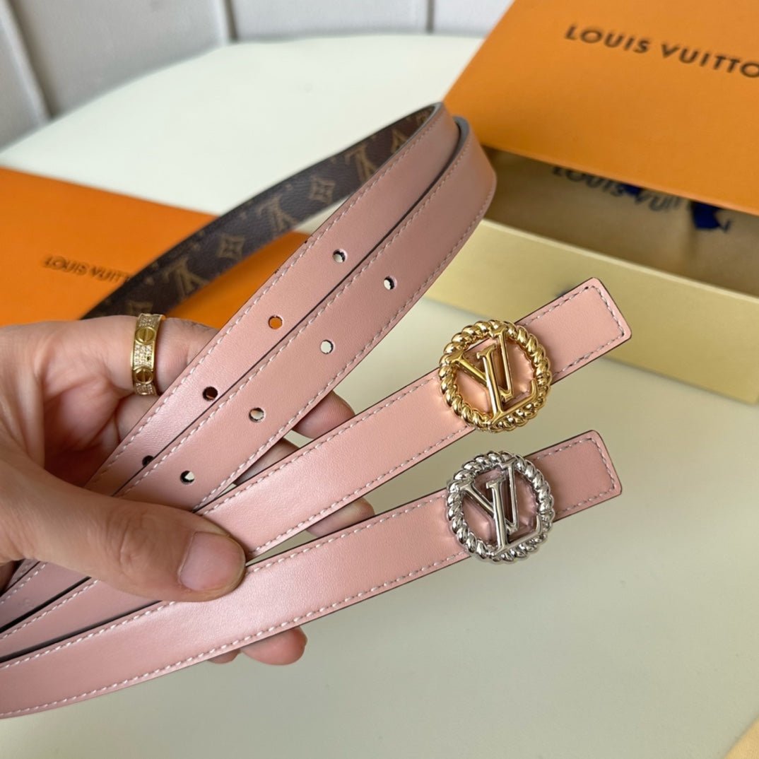 LV Leather Pink Gold Circle Belt - Image 8