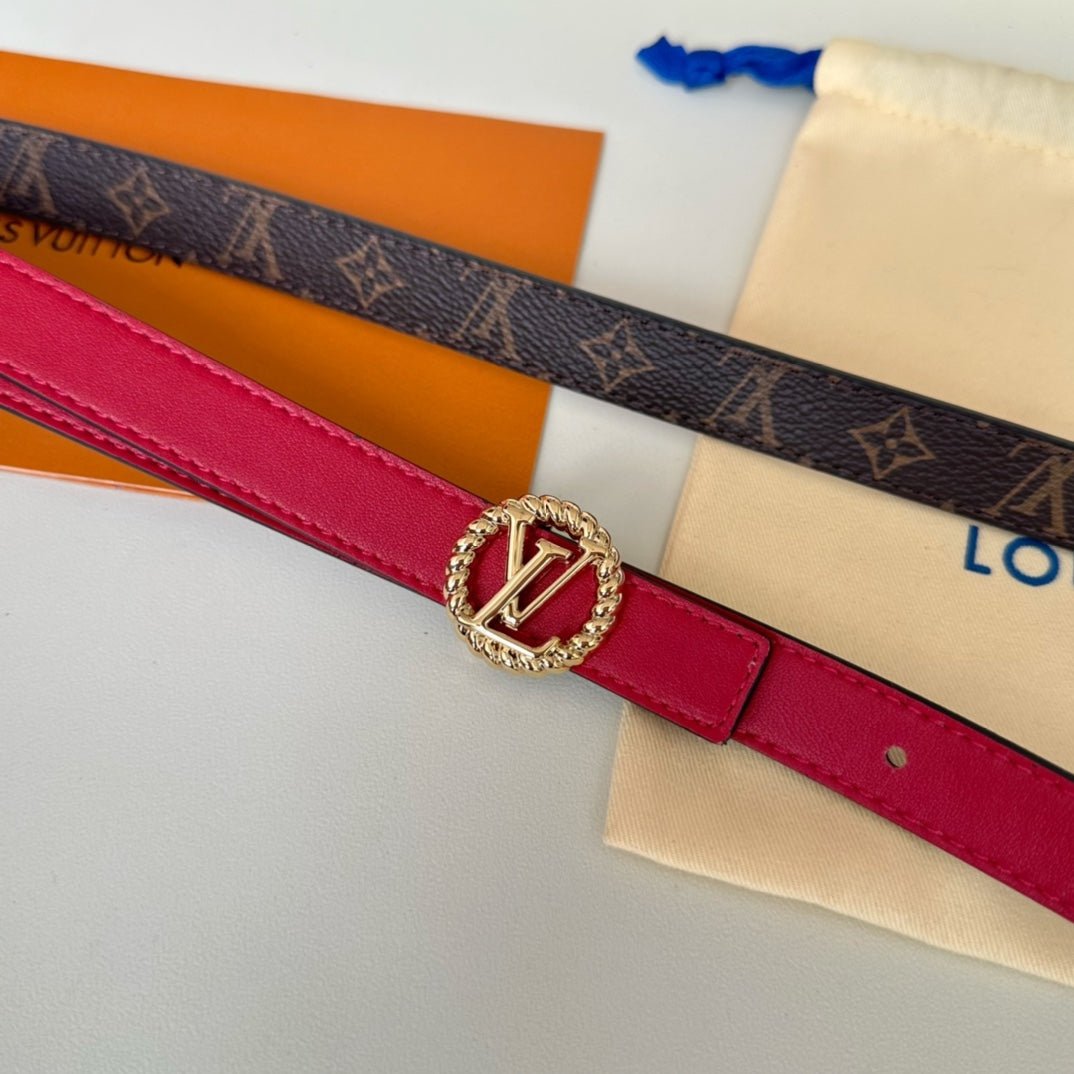 LV Circle Nautical 20mm Reversible Belt Gold Buckle Red Brown Lambskin - Image 8