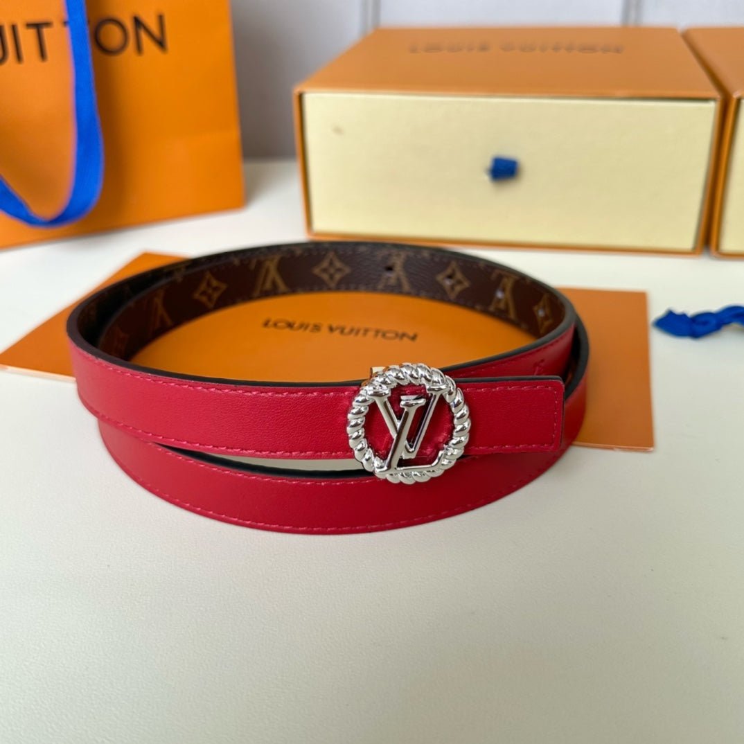 Alternative view of LV Circle Nautical 20mm Reversible Belt Silver Buckle Red Brown Lambskin