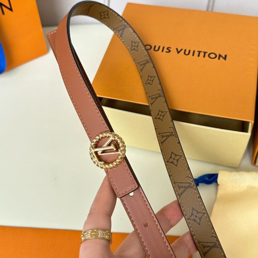 LV Circle Nautical 20mm Reversible Square End Tip Belt Gold Buckle Tan Light Brown lambskin - Image 3