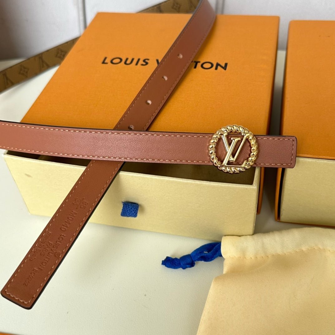 LV Circle Nautical 20mm Reversible Square End Tip Belt Gold Buckle Tan Light Brown lambskin - Image 4