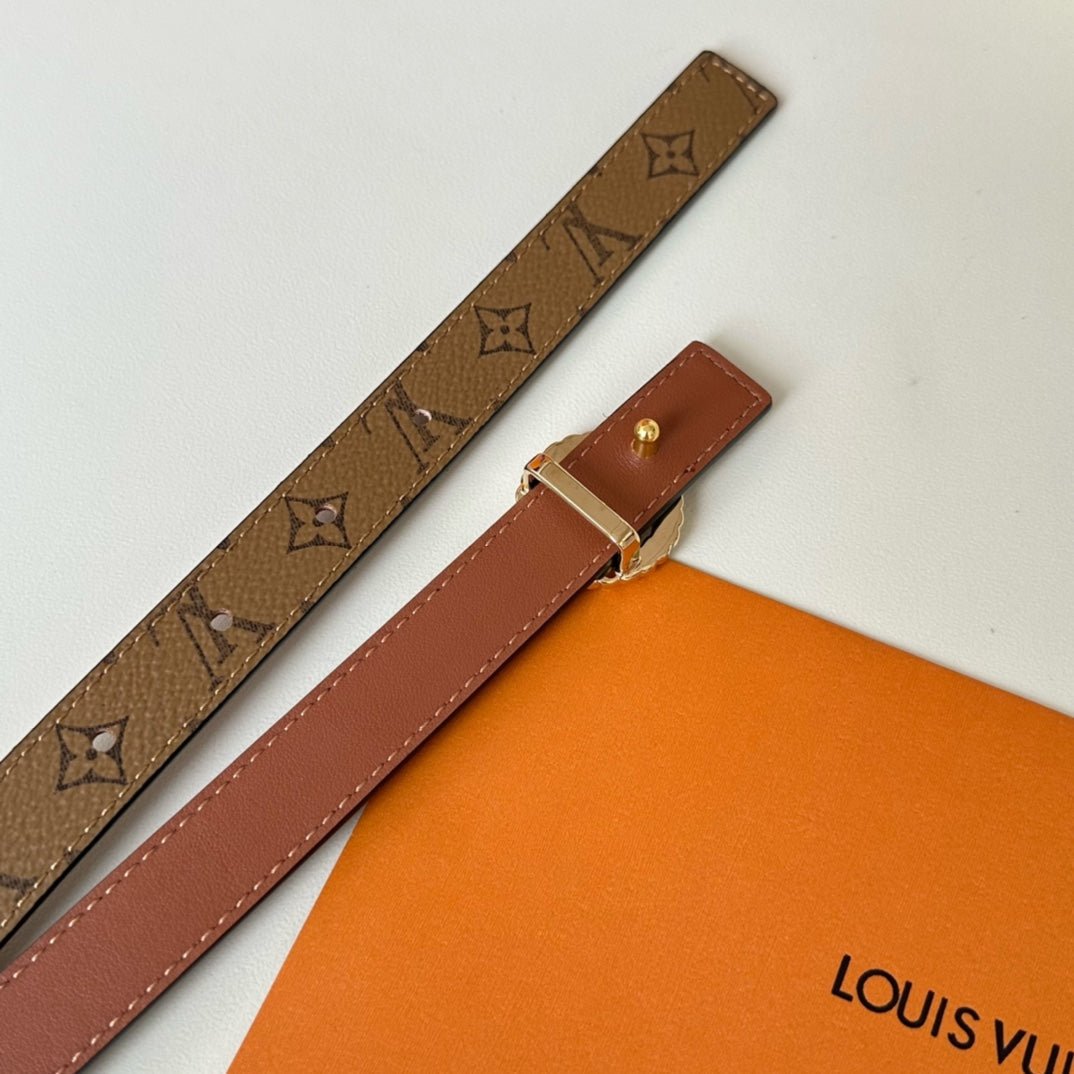 LV Circle Nautical 20mm Reversible Square End Tip Belt Gold Buckle Tan Light Brown lambskin - Image 5