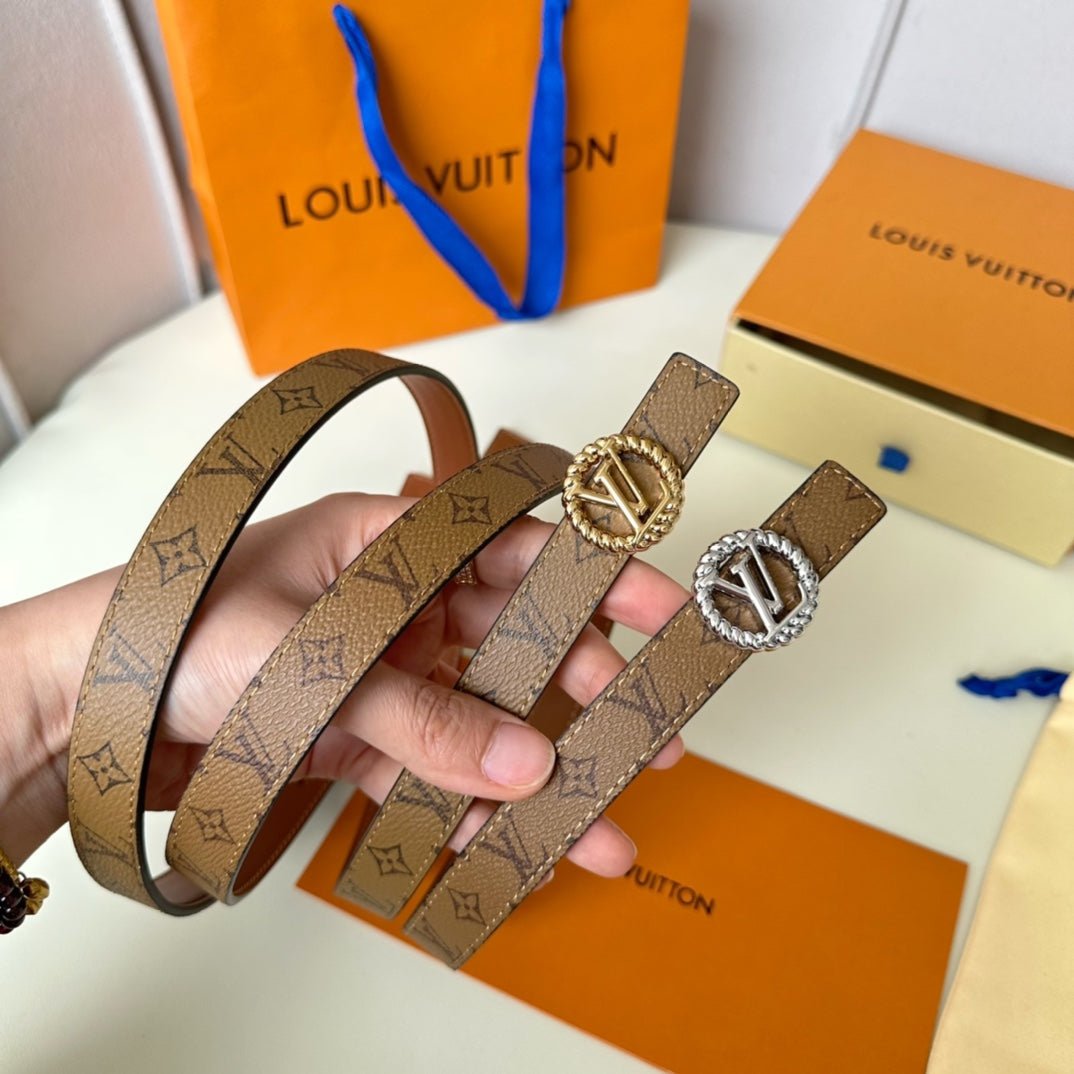LV Circle Nautical 20mm Reversible Square End Tip Belt Gold Buckle Tan Light Brown lambskin - Image 8