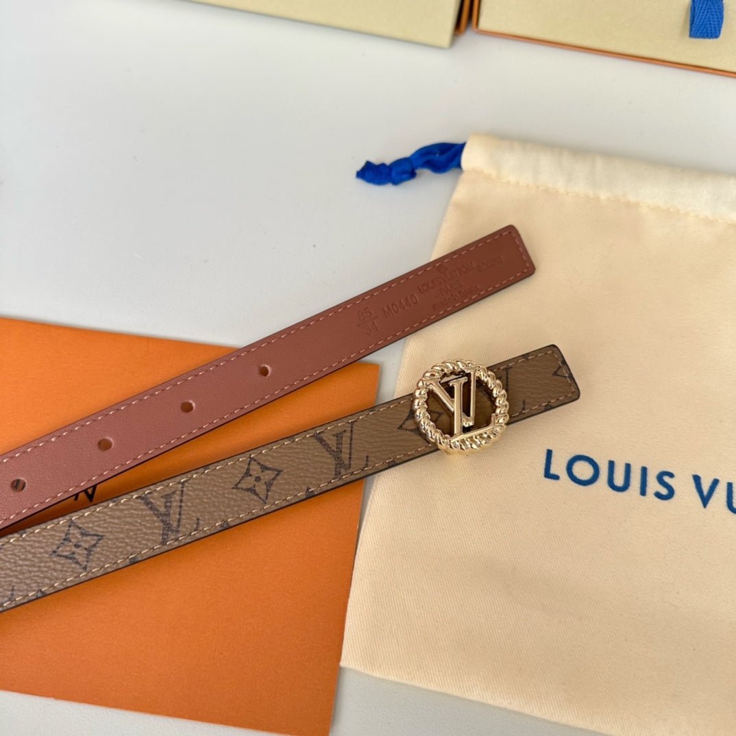 LV Circle Nautical 20mm Reversible Square End Tip Belt Gold Buckle Tan Light Brown lambskin - Image 7
