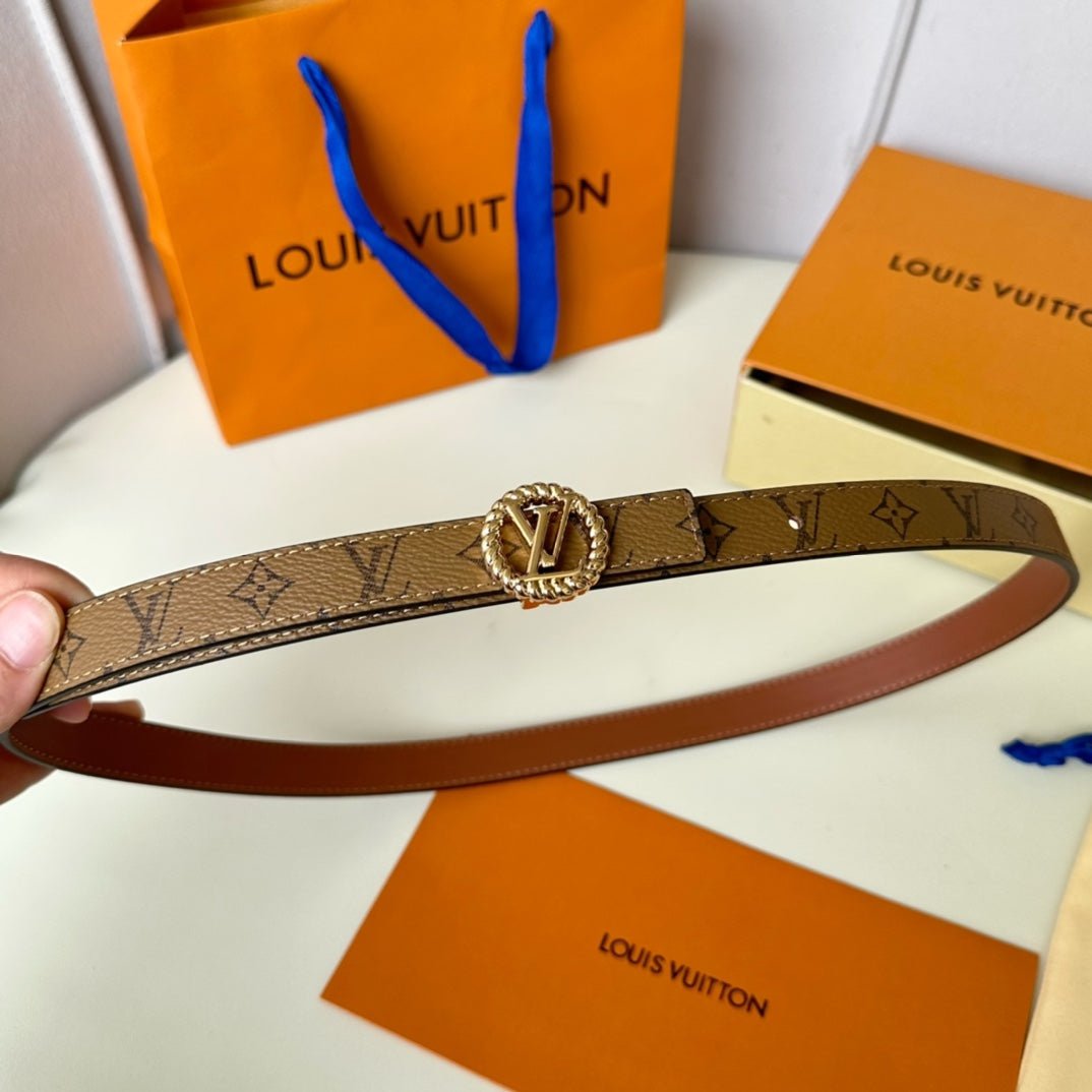 Alternative view of LV Circle Nautical 20mm Reversible Square End Tip Belt Gold Buckle Tan Light Brown lambskin