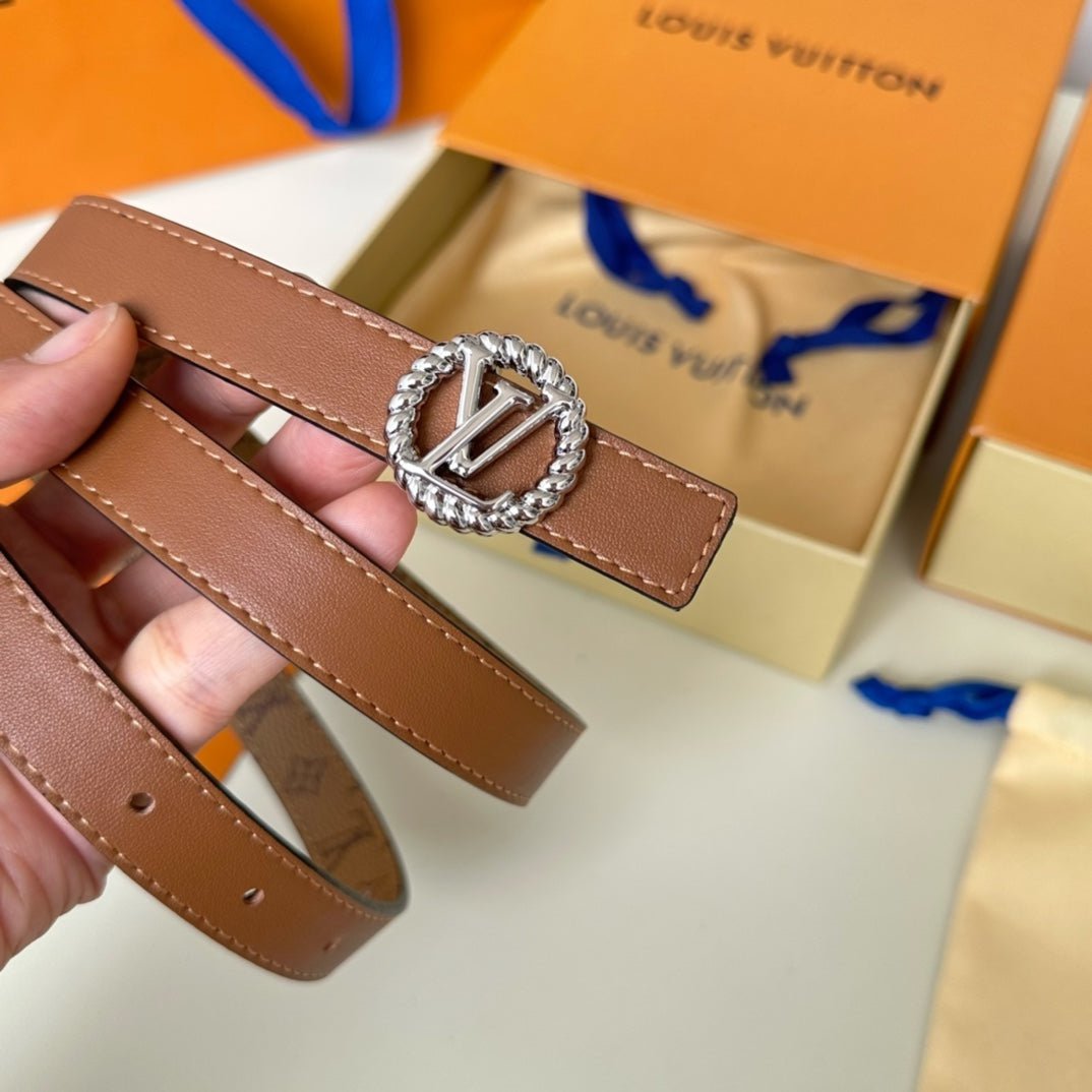 Alternative view of LV Circle Nautical 20mm Reversible Square End Tip Belt Silver Buckle Tan Light Brown lambskin
