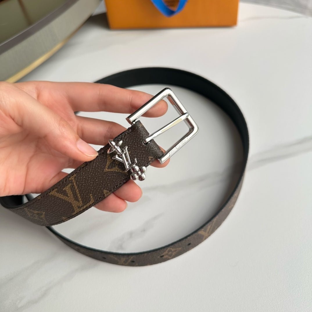 LV Canvas Silver Floral Buckle Belt - Image 6