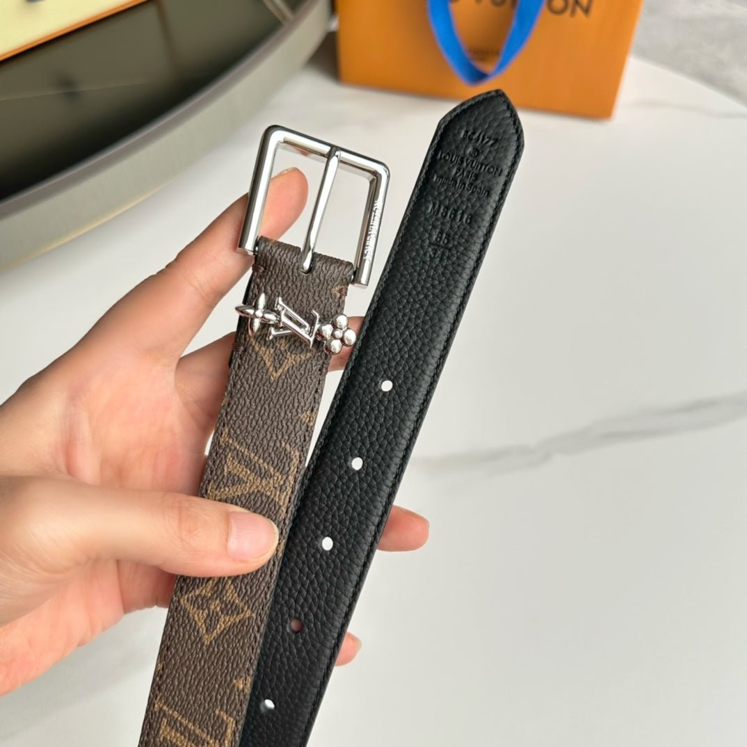 LV Canvas Silver Floral Buckle Belt - Image 5