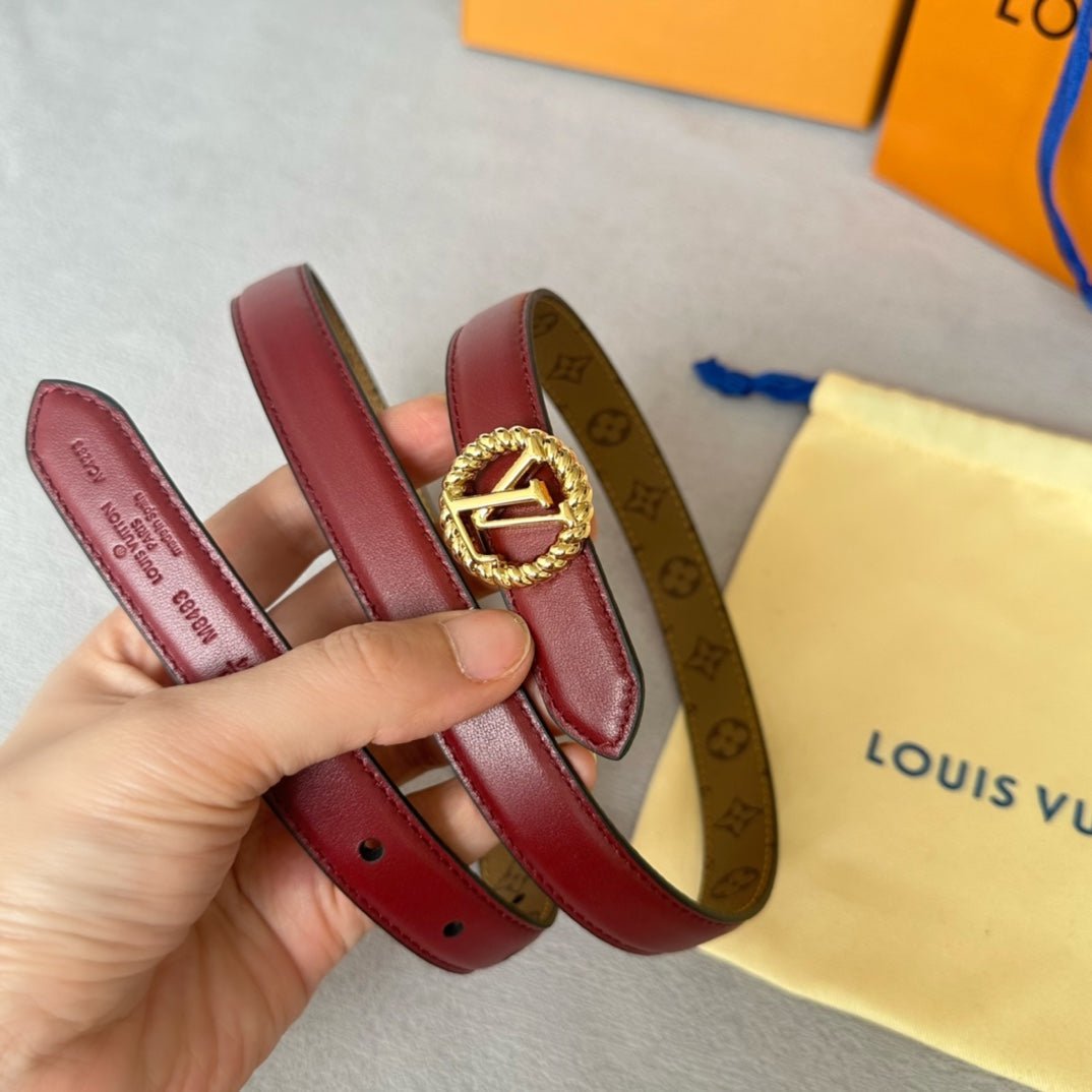 LV Wine Leather Clover Gold Belt - Image 3