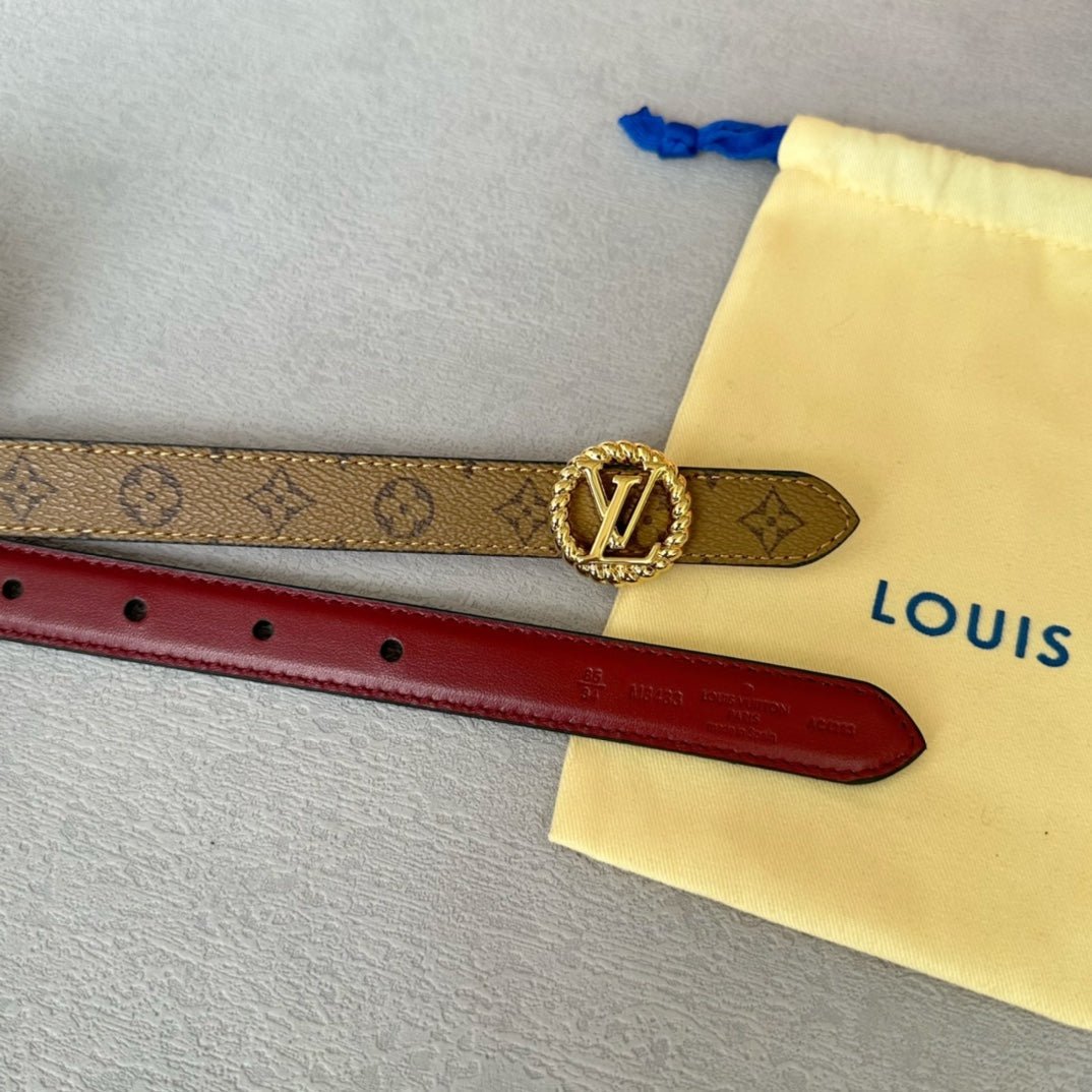LV Wine Leather Clover Gold Belt - Image 6