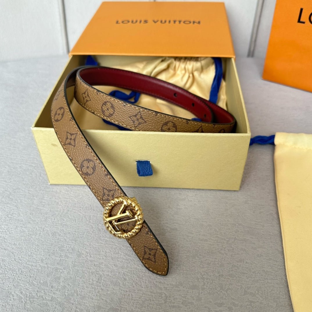 LV Wine Leather Clover Gold Belt - Image 7