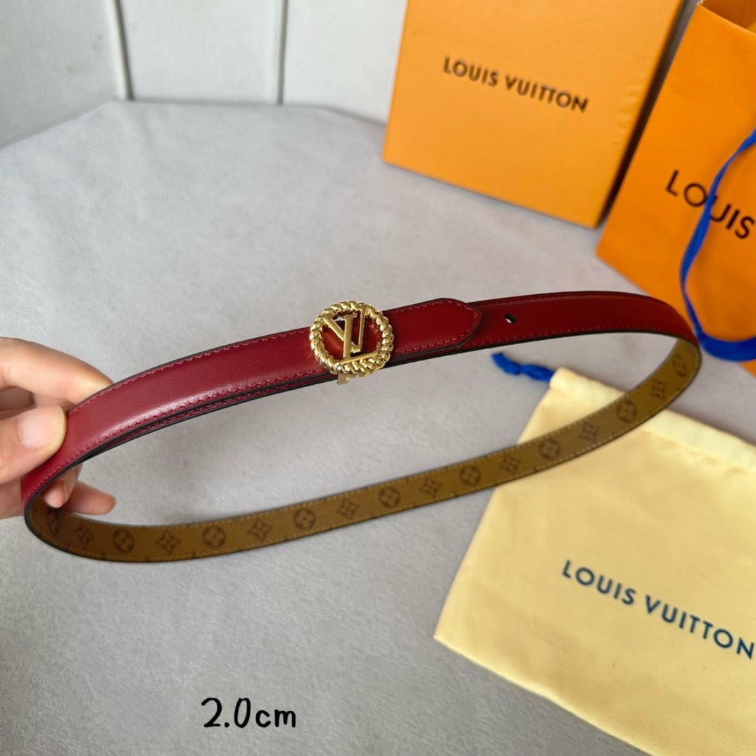Alternative view of LV Circle Nautical 20mm Reversible Belt Gold Buckle Burgundy Light Brown Lambskin