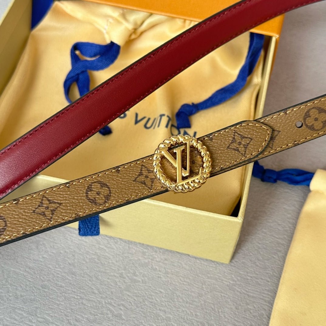 LV Wine Leather Clover Gold Belt - Image 9