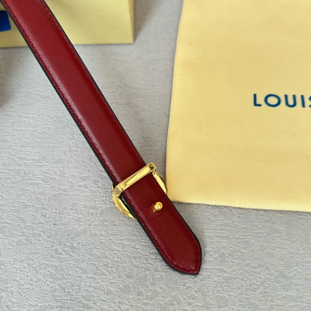 LV Wine Leather Clover Gold Belt - Image 5