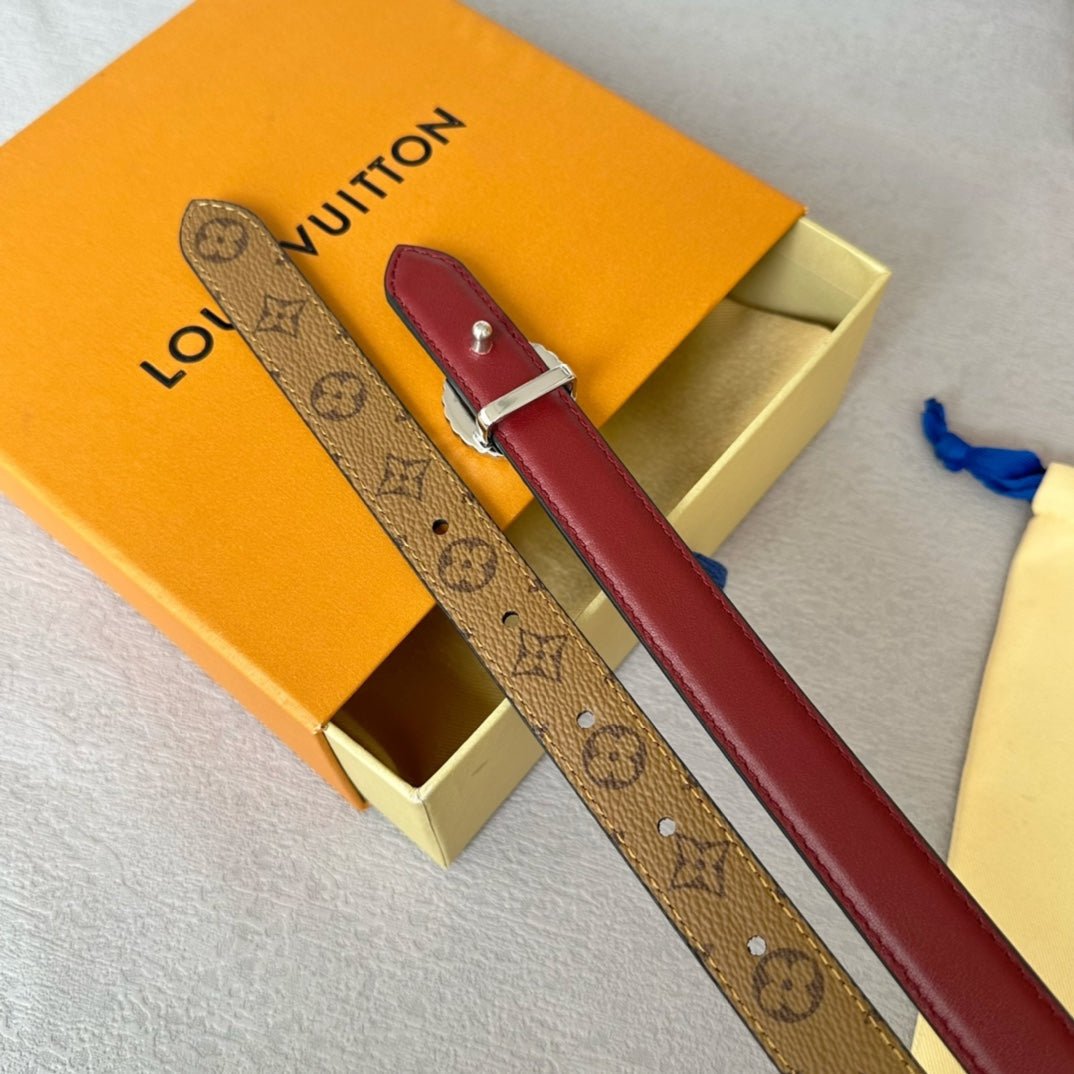 LV Circle Nautical 20mm Reversible Belt Silver Buckle Burgundy Light Brown Lambskin - Image 7