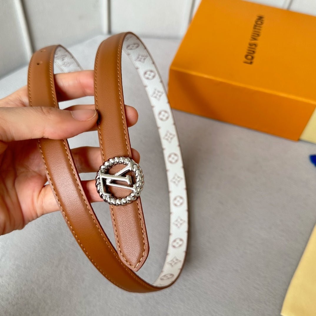 Alternative view of LV Circle Nautical 20mm Reversible Belt Silver Buckle Tan White Lambskin