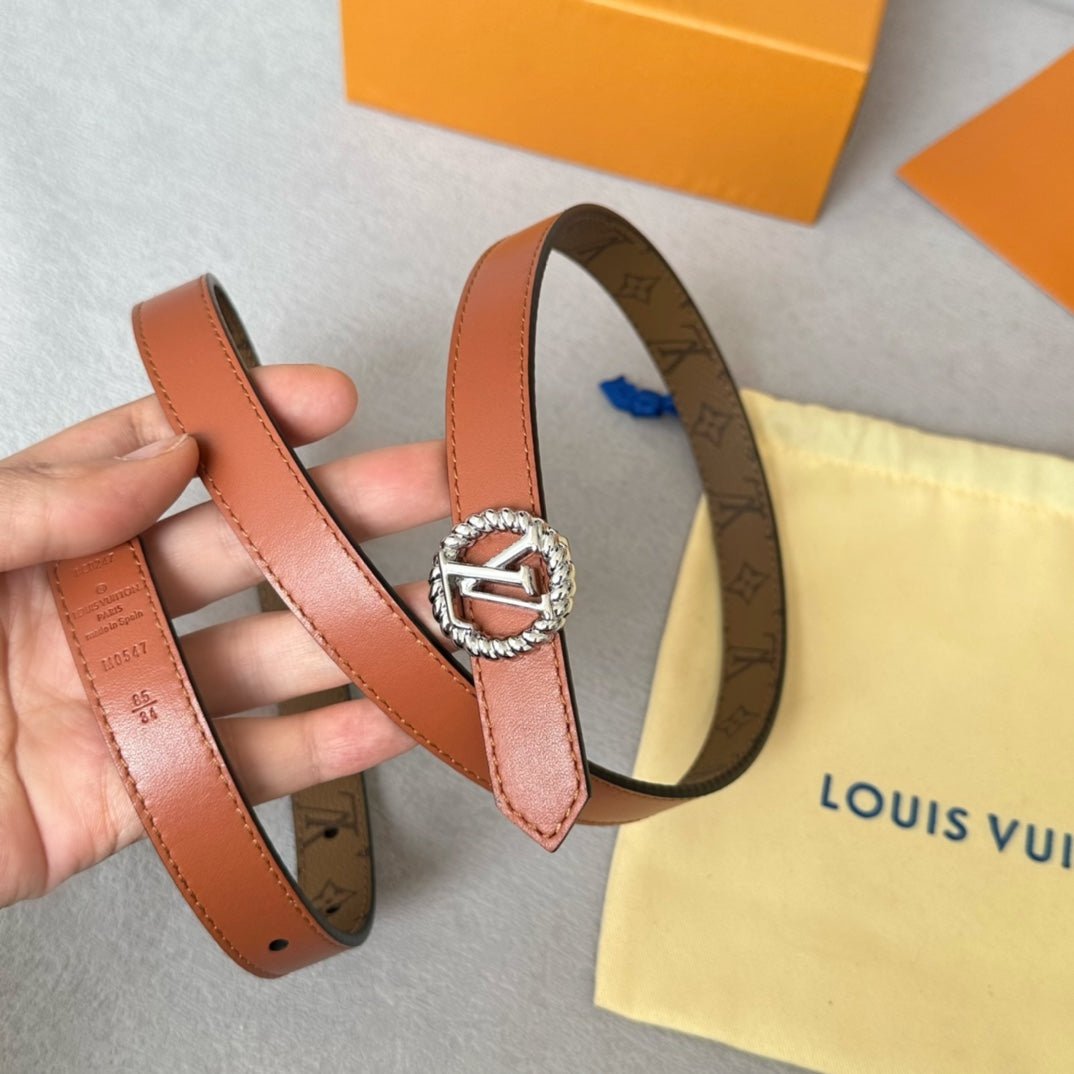 Alternative view of LV Circle Nautical 20mm Reversible Belt Silver Buckle Tan Light Brown Lambskin