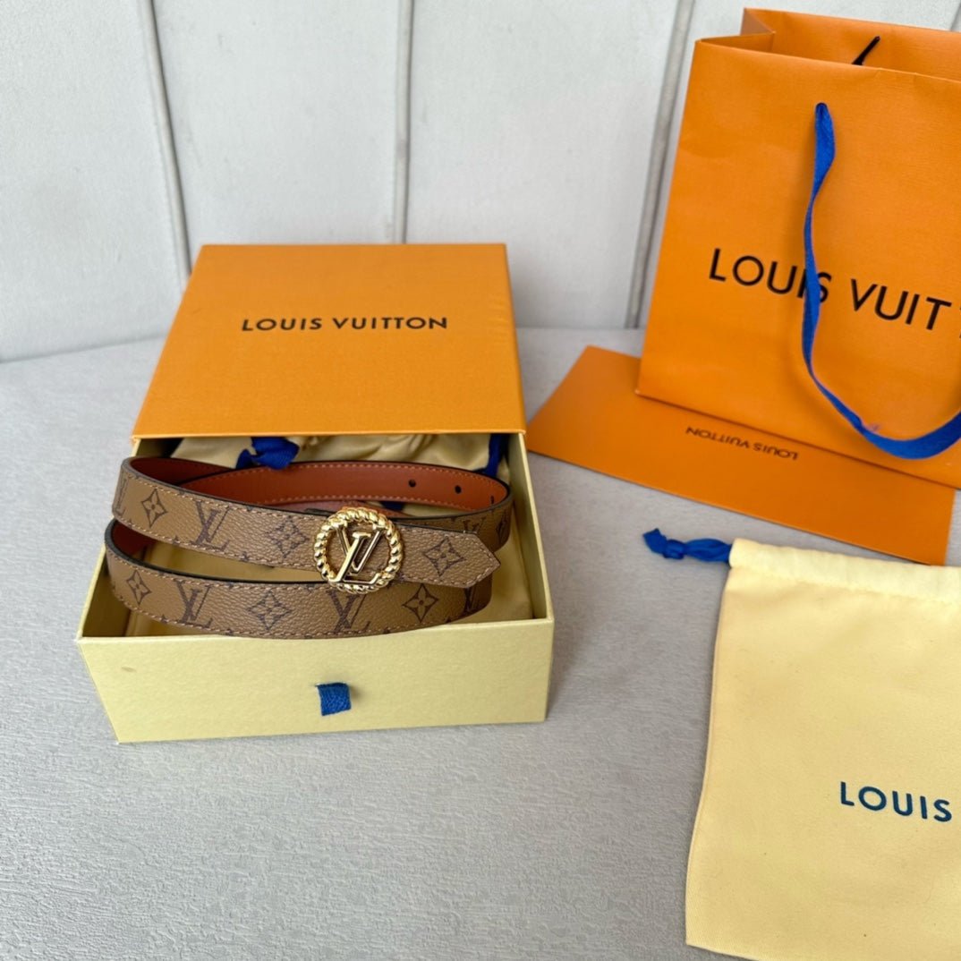 Alternative view of LV Circle Nautical 20mm Reversible Belt Gold Buckle Tan Light Brown Lambskin