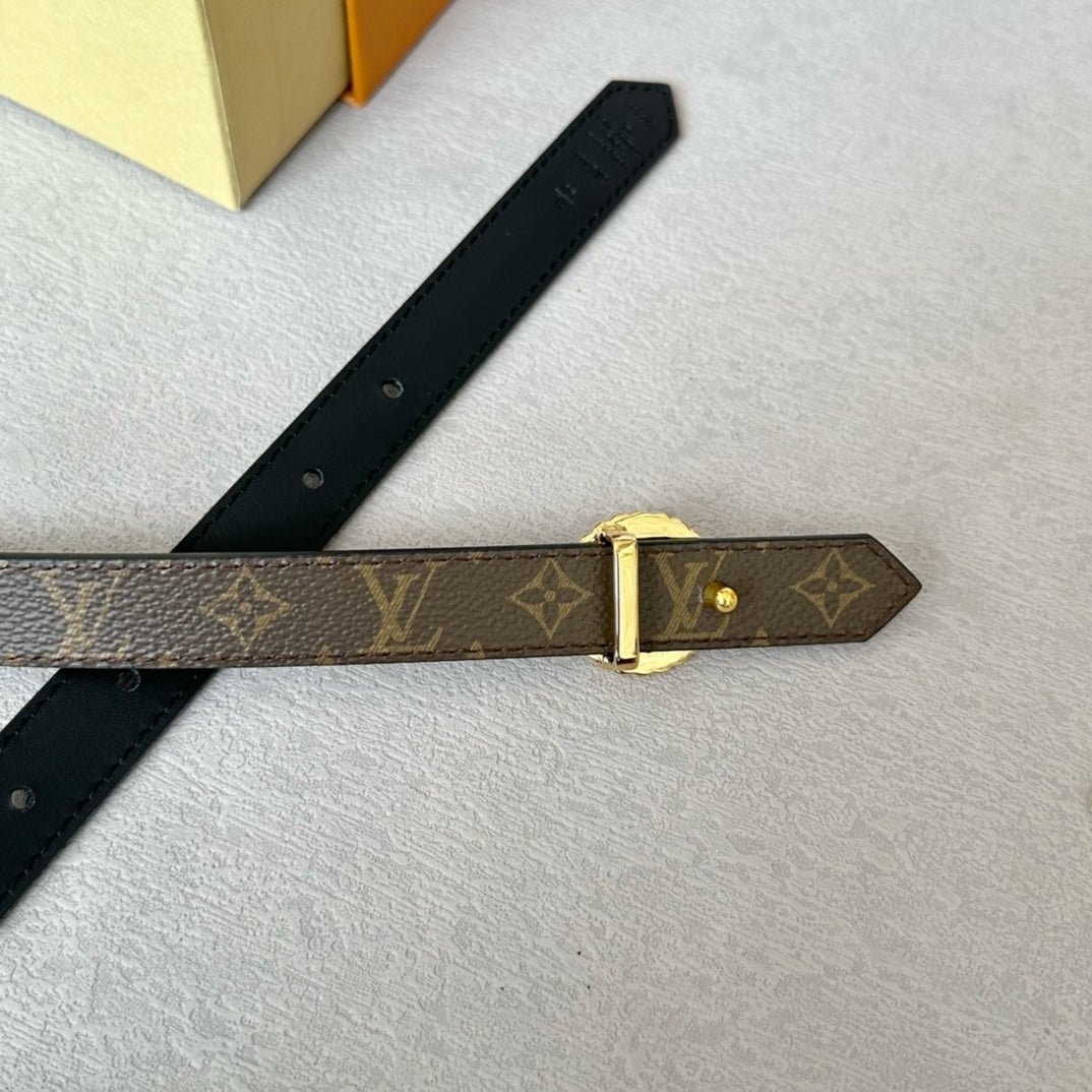 LV Leather Black Wreath Gold Belt - Image 7