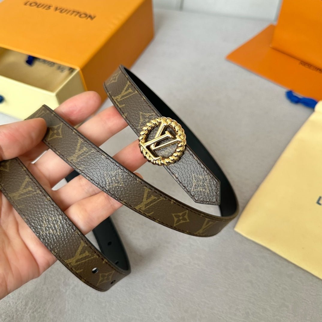 LV Leather Black Wreath Gold Belt - Image 4
