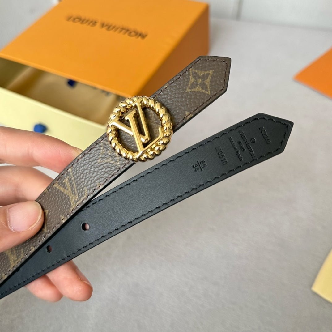 LV Leather Black Wreath Gold Belt - Image 3
