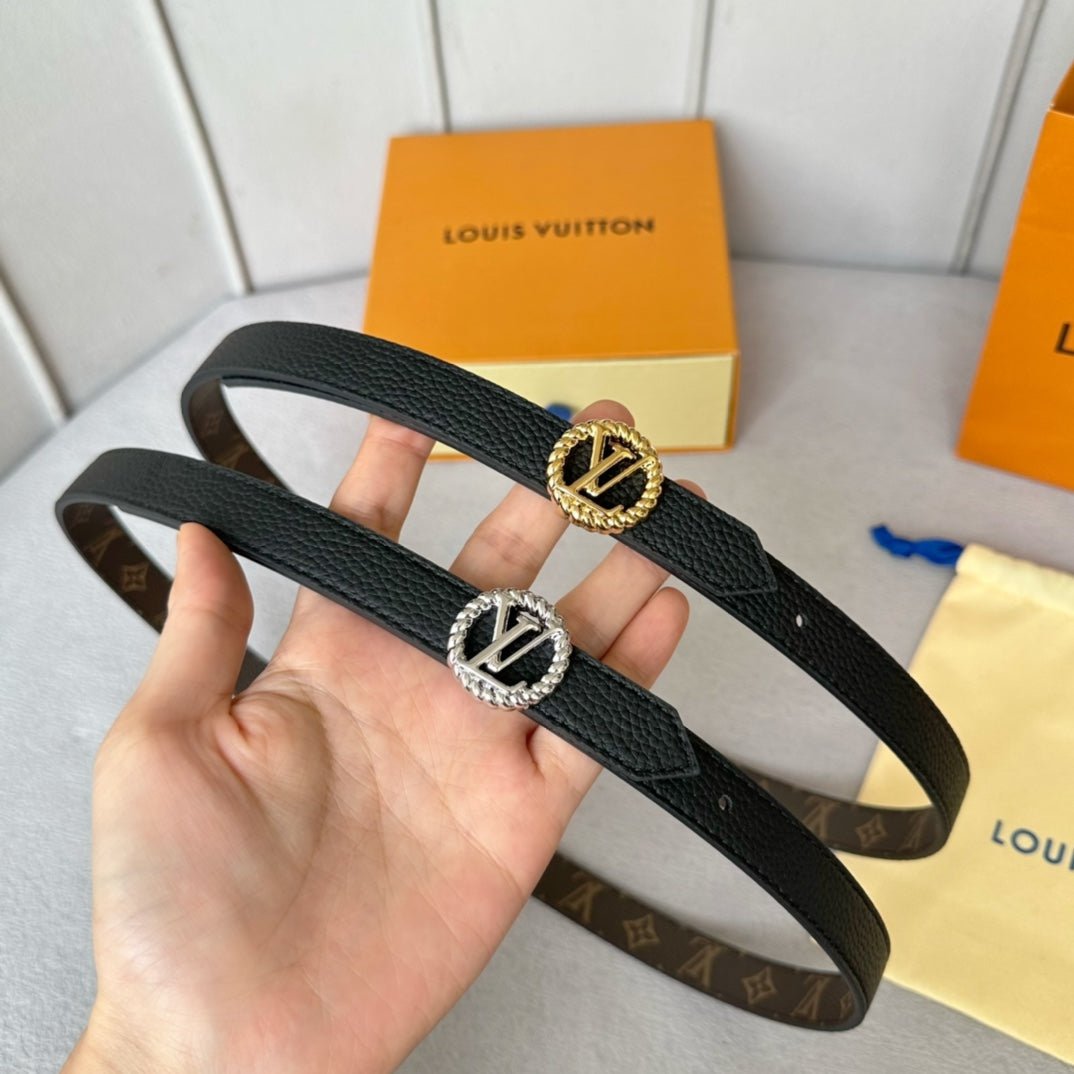 Alternative view of LV Circle Nautical 20mm Reversible Belt Gold Buckle Black Brown Leather