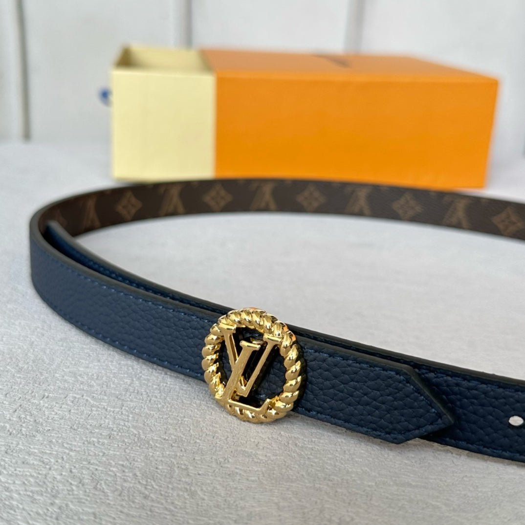 LV Leather Navy Braided Logo Belt - Image 5