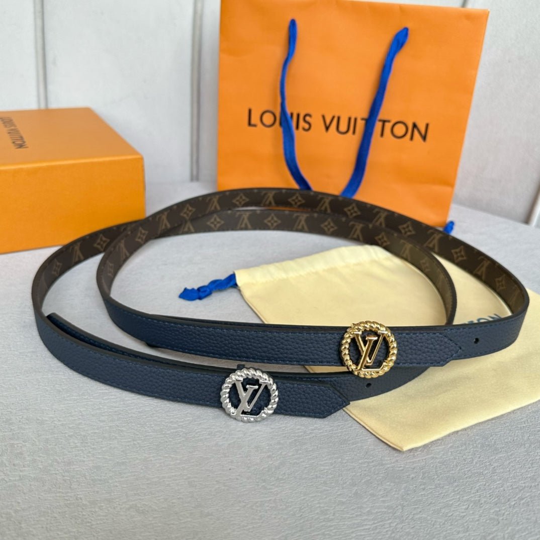 LV Leather Navy Braided Logo Belt - Image 3