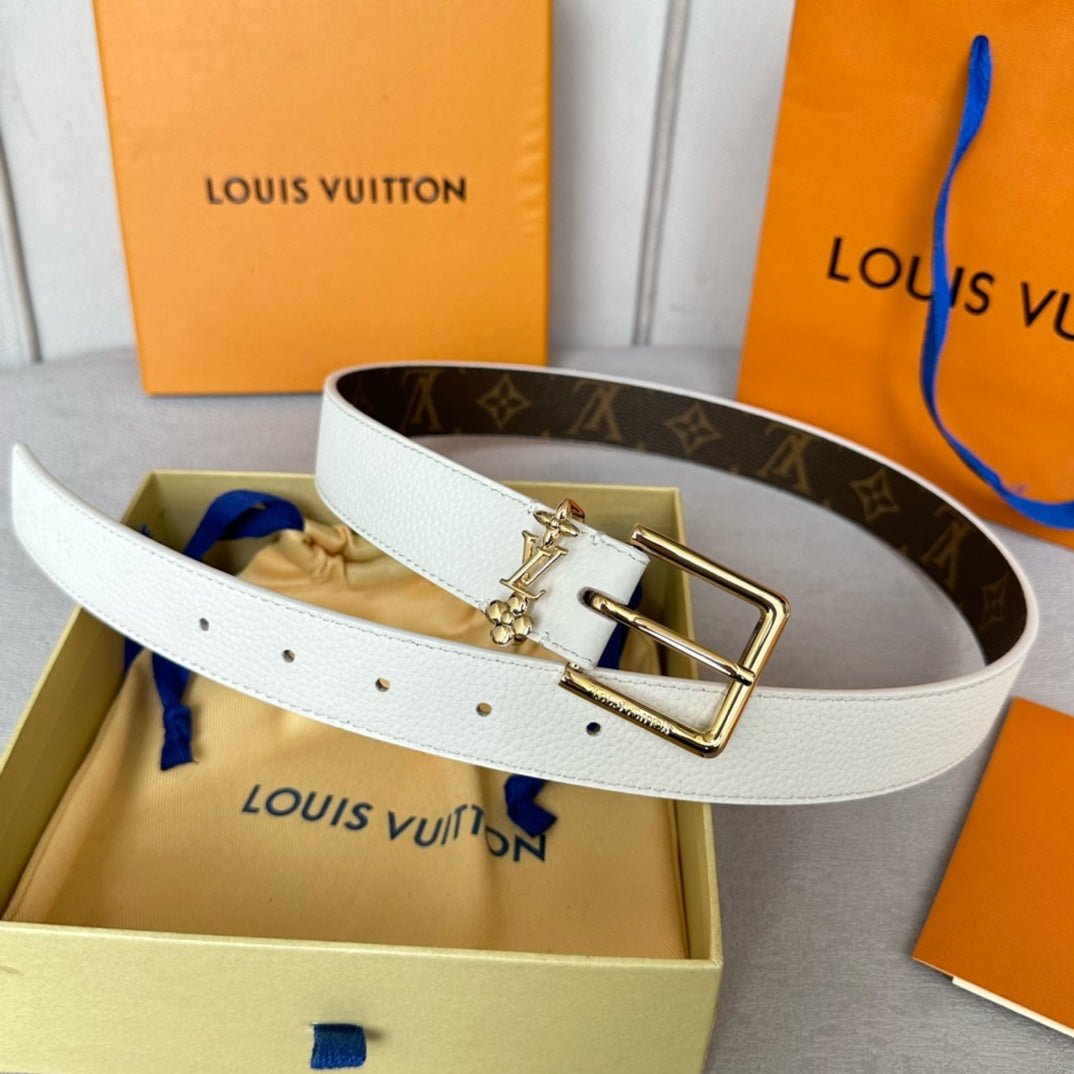 Alternative view of LV Bloom 30mm Belt Gold Buckle White Brown Leather
