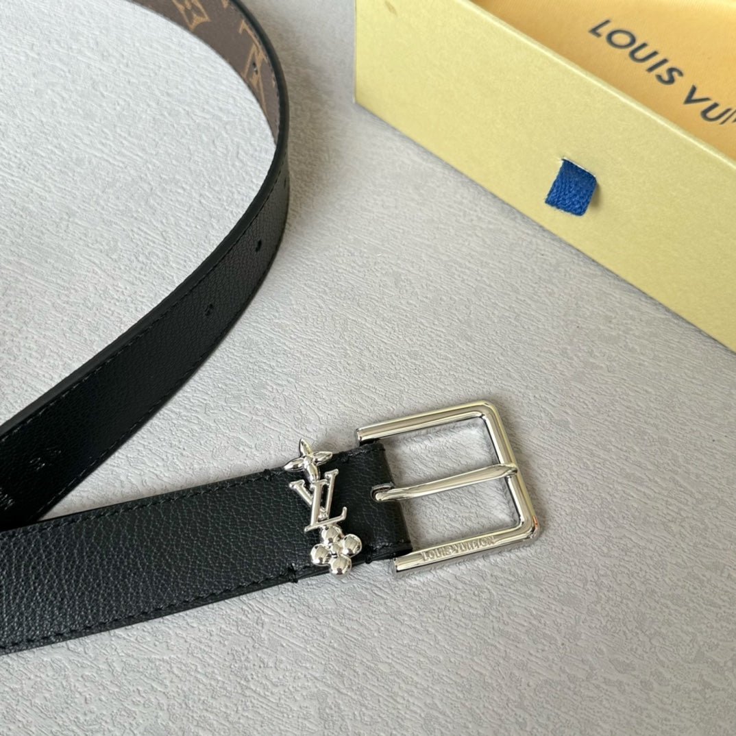 LV BLOOM 30MM BELT IN BLACK CALFSKIN SILVER HARDWARE - Image 5