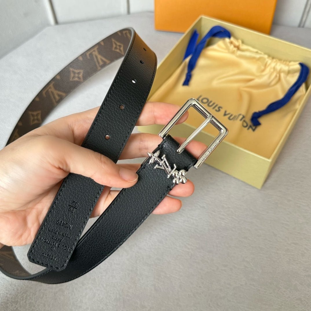 Alternative view of LV Bloom 30mm Belt Silver Buckle Black Brown Leather
