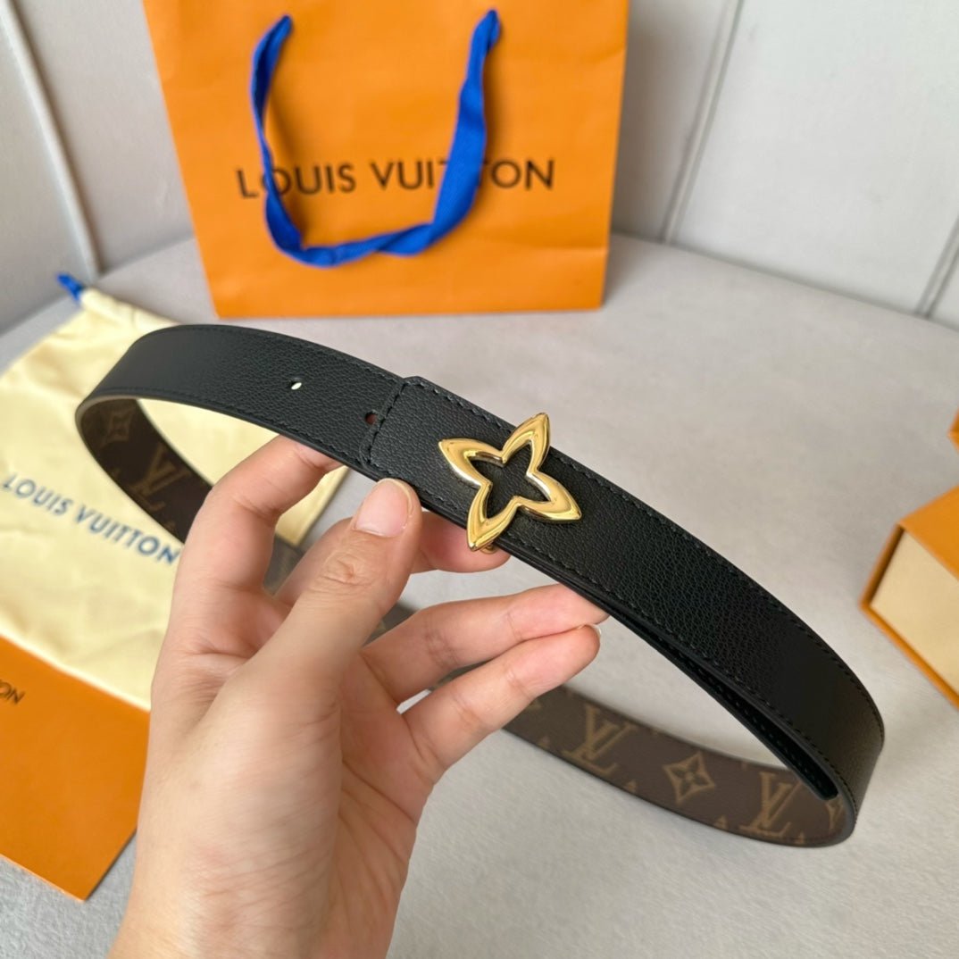 Alternative view of LV  MINI FLOWERGRAM 30MM REVERSIBLE BELT IN BLACK CALFSKIN GOLD HARDWARE
