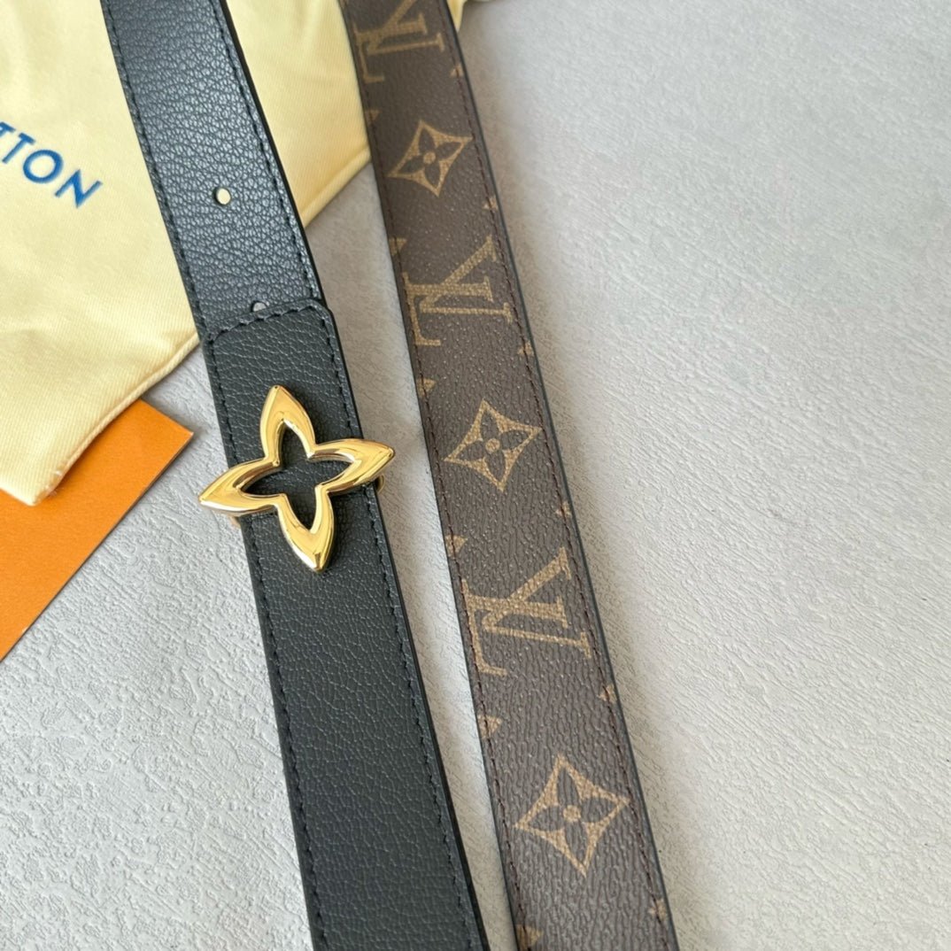 LV MINI FLOWERGRAM 30MM REVERSIBLE BELT IN BLACK CALFSKIN GOLD HARDWARE - Image 4