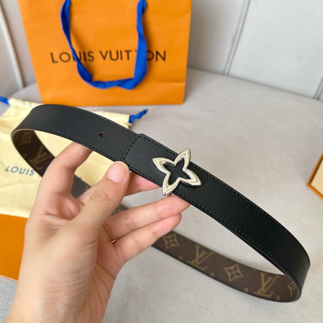 Alternative view of LV Flowergram 30mm Reversible Belt Silver Buckle Black Brown Leather