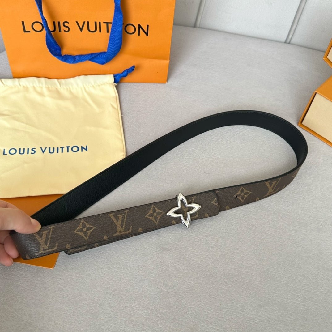 LV MINI FLOWERGRAM 30MM REVERSIBLE BELT IN BLACK CALFSKIN SILVER HARDWARE - Image 5