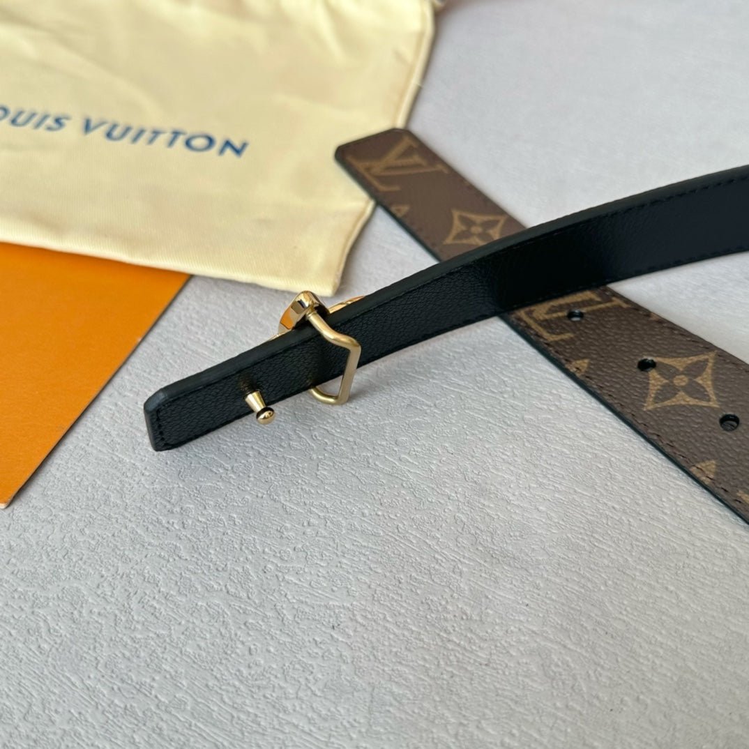 LV MINI FLOWERGRAM 30MM REVERSIBLE BELT IN BLACK CALFSKIN GOLD HARDWARE - Image 5