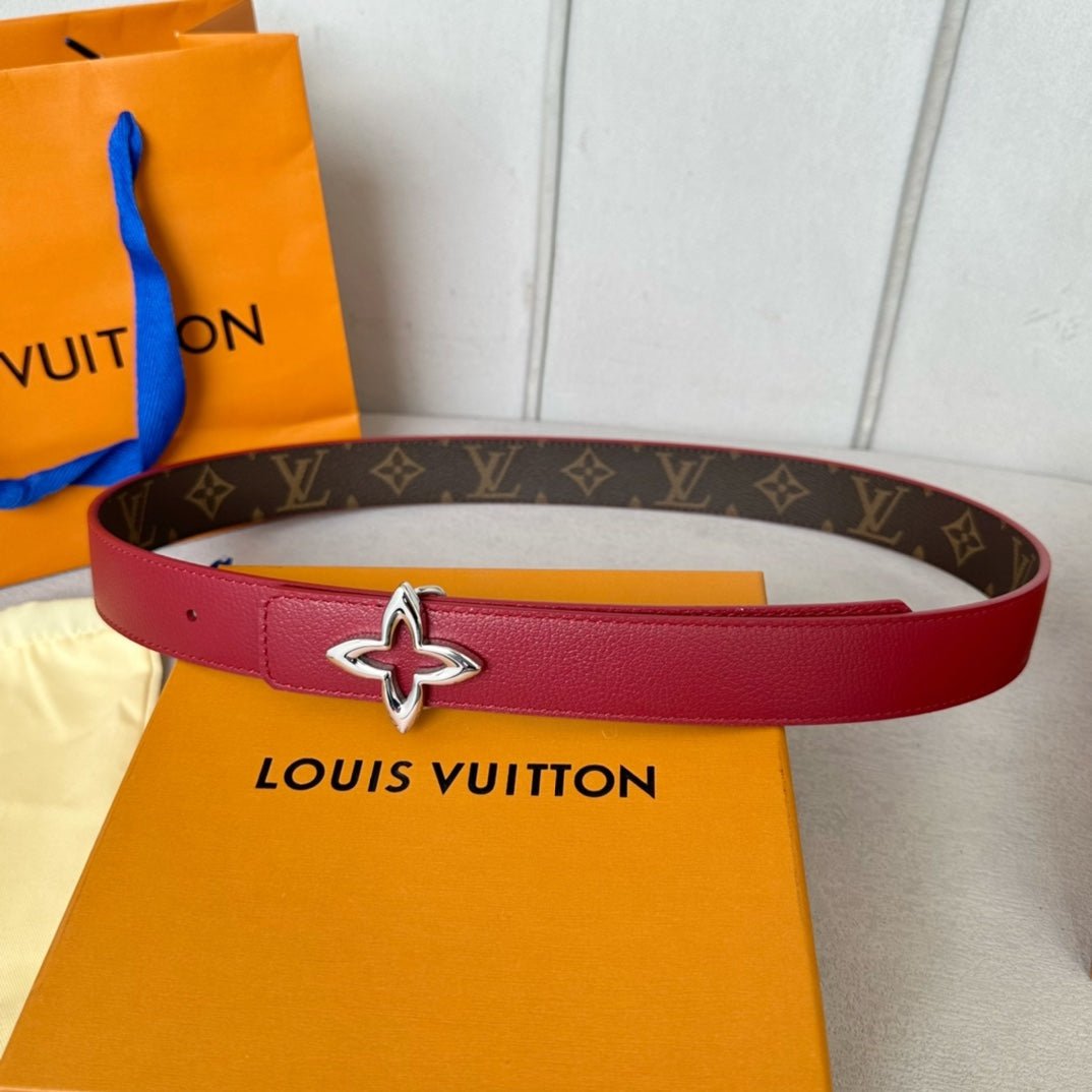 Alternative view of LV  MINI FLOWERGRAM 30MM REVERSIBLE BELT IN BLOOD RED CALFSKIN SILVER HARDWARE